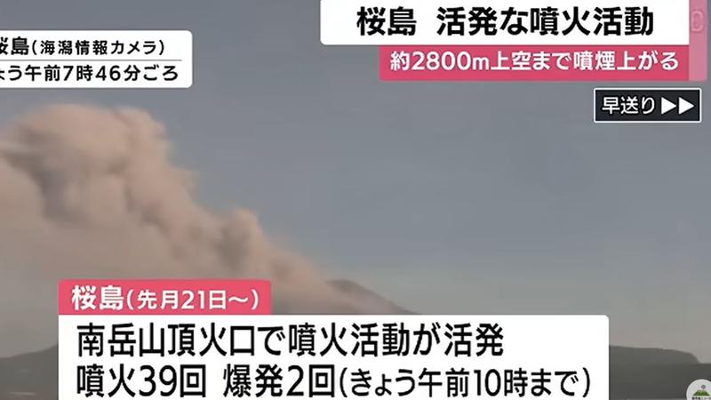 櫻島火山爆發!煙柱直衝3000公尺 鹿兒島市可見