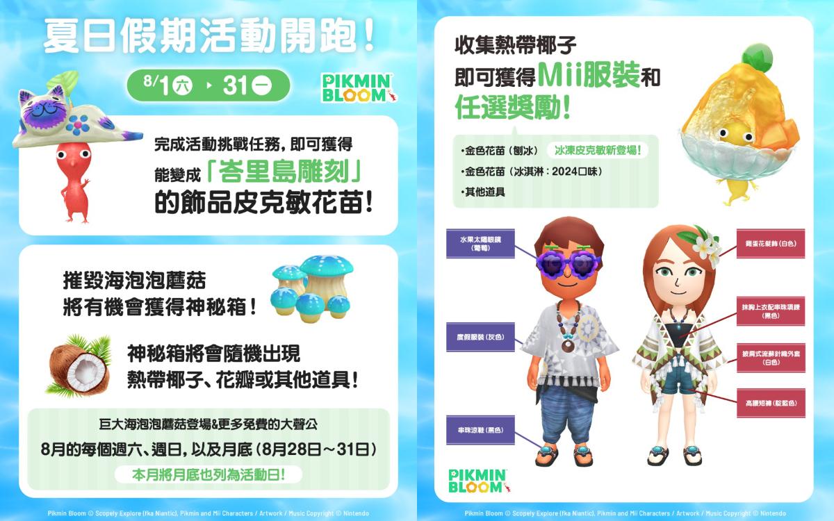 Pikmin Bloom 2026-皮克敏8月活動-皮克敏夏日假期活動-峇里島雕刻飾品皮克敏-皮克敏活動攻略-皮克敏熱帶椰子