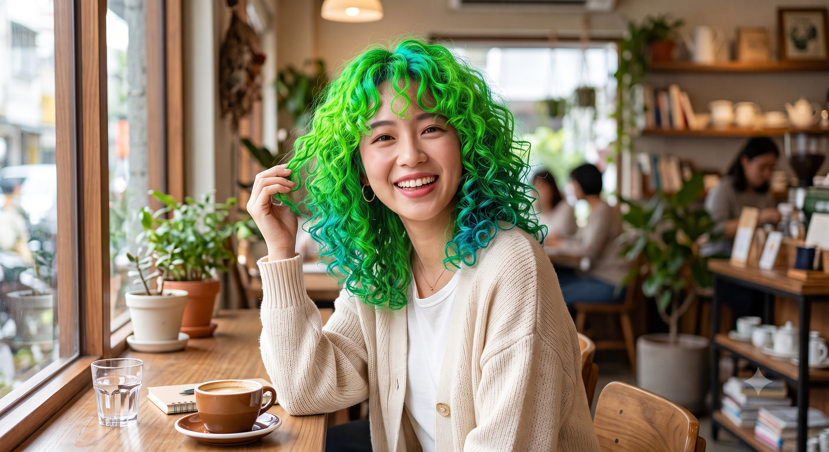 頭髮的顏色染對可以成功減齡，但若是選中螢光感太重的顏色，會讓膚色看起來蠟黃暗沉。（圖／AI 生成）