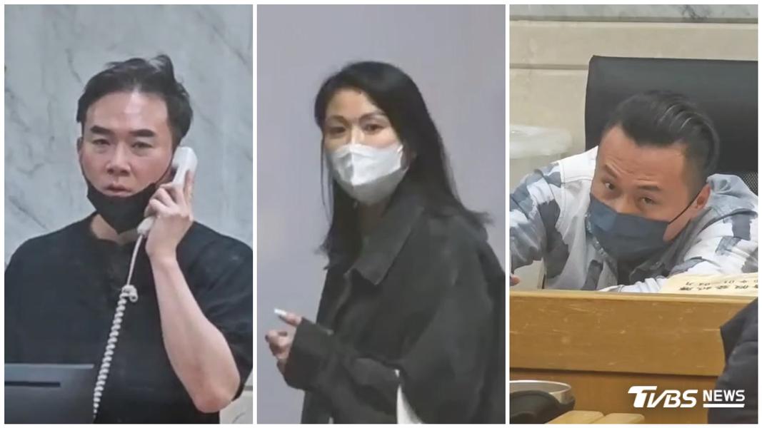 由左至右,主嫌劉勝閎、其前妻曾妍甄及講師王能應等3人均以100萬元交保並限制出境出海。(圖/TVBS)