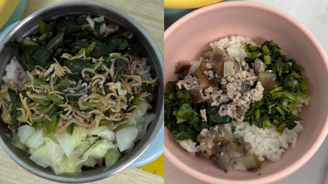 夏莉絲托嬰中心提供給幼兒的午餐,挨批食材發黑、不新鮮。(圖/簡舒培提供)