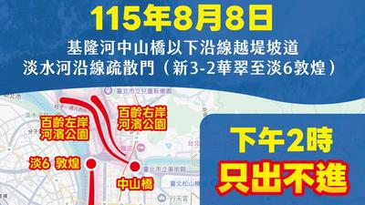 白海豚帶強降雨!北市水門下午2點起「只出不進」新北下午4點起強制拖吊