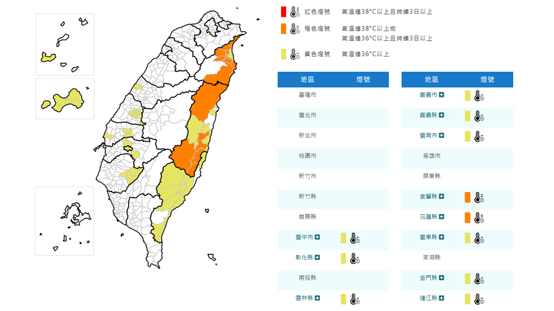 天氣/白海豚外圍環流沉降 11縣市高溫資訊:宜蘭花蓮飆38度
