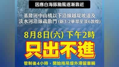 白海豚颱風來襲!淡水河、基隆河恐漲水 北市堤外停車今晚6時拖吊