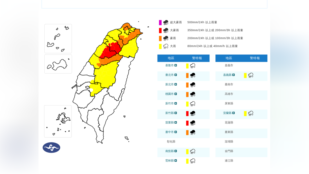 豪雨特報 新竹縣、苗栗縣慎防大豪雨