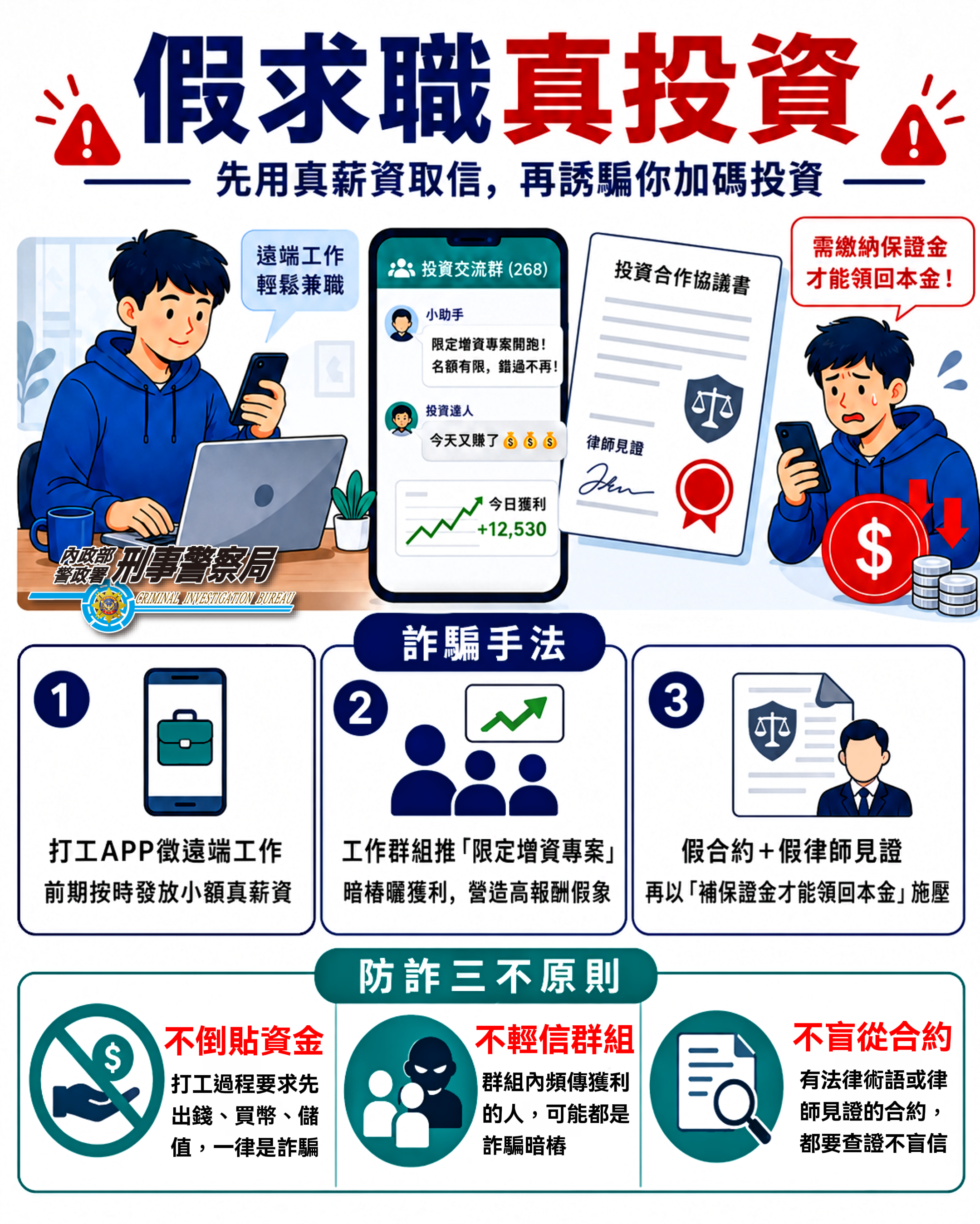 假求職真投資詐騙手法。(圖/刑事局提供)