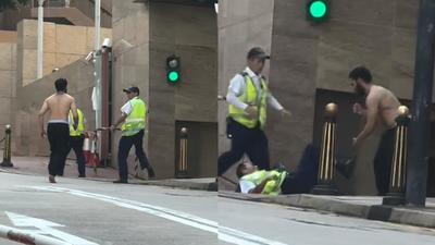 香港驚傳男持刀「追砍保全」!同事衝上前阻擋 網讚:太勇敢