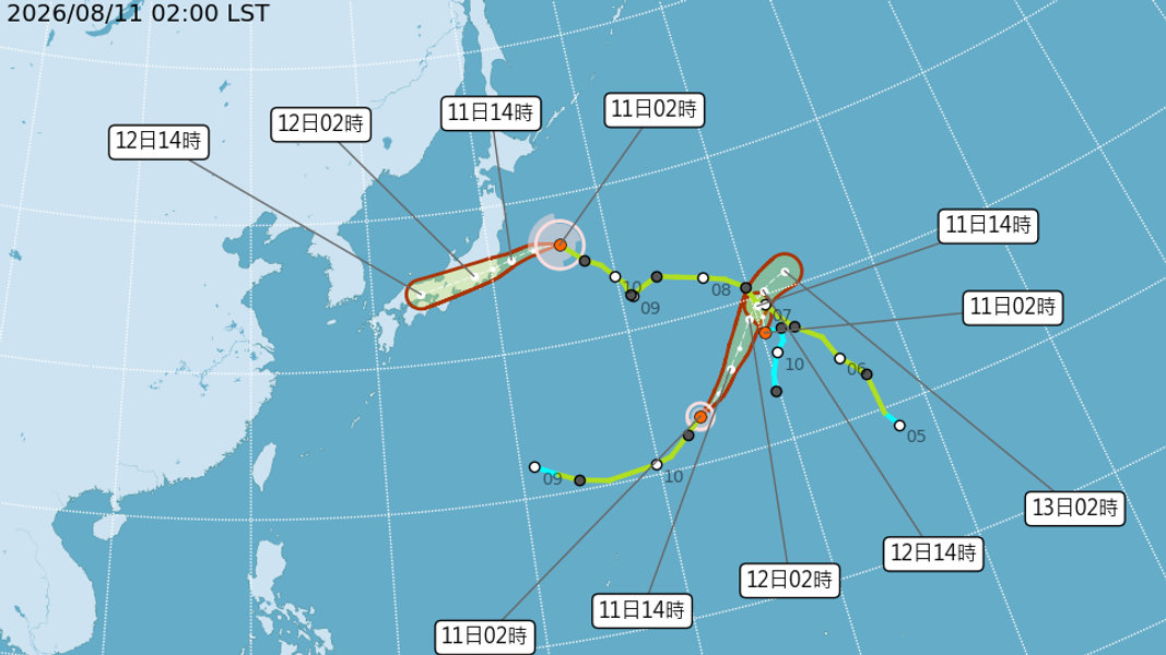 氣象署最新颱風路徑潛勢預測圖。(圖/中央氣象署)