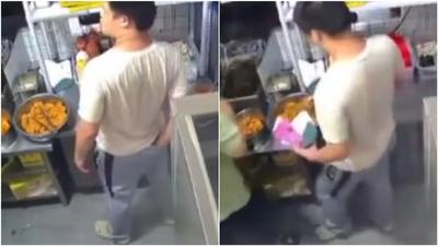 中國炸雞店員工「摳屁股」20多秒! 沒洗手直接裝餐