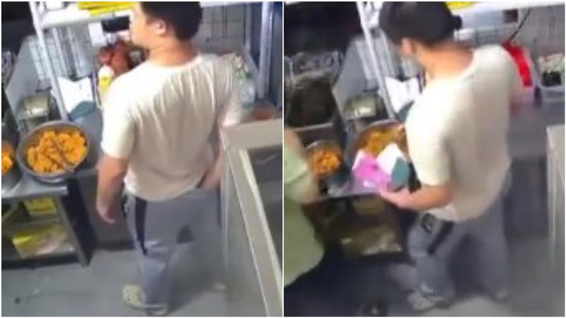 中國炸雞店員工「摳屁股」20多秒! 沒洗手直接裝餐