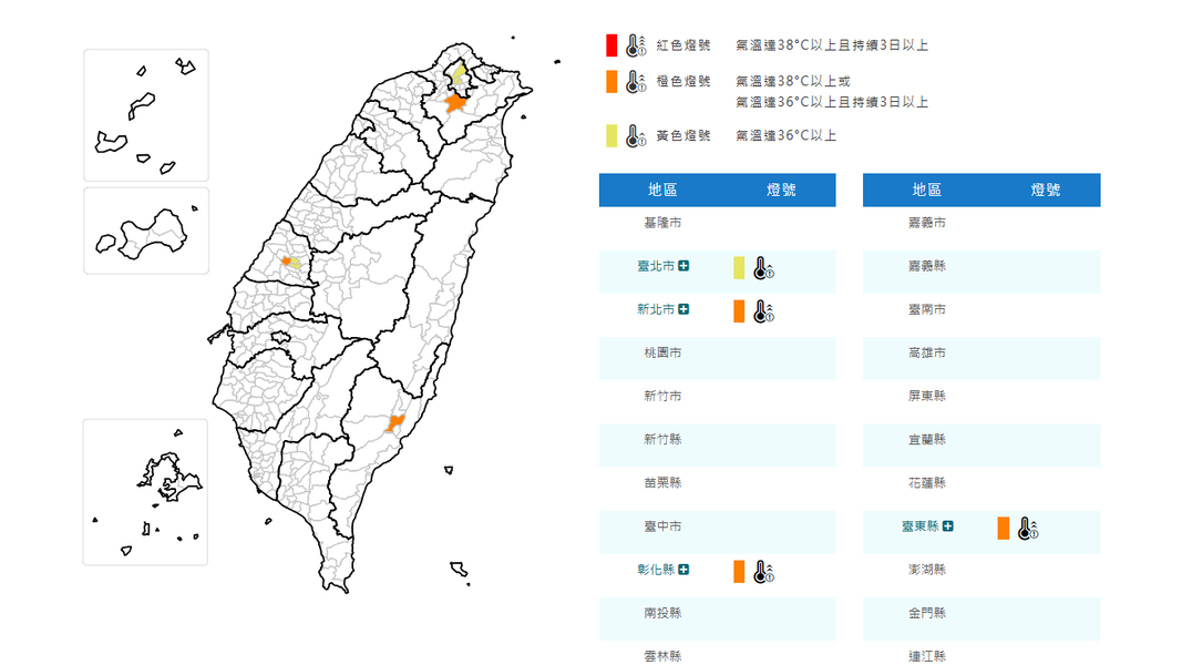 天氣/小心中暑!4縣市高溫資訊 新北、彰化亮橙燈 台北熱飆36度