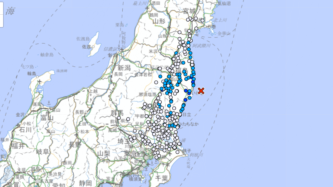 日本外海4.5地震 福島最大震度3