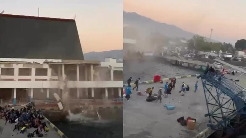 印尼7.7強震釀5死!港口候船區崩塌畫面曝光 上百民眾奔逃