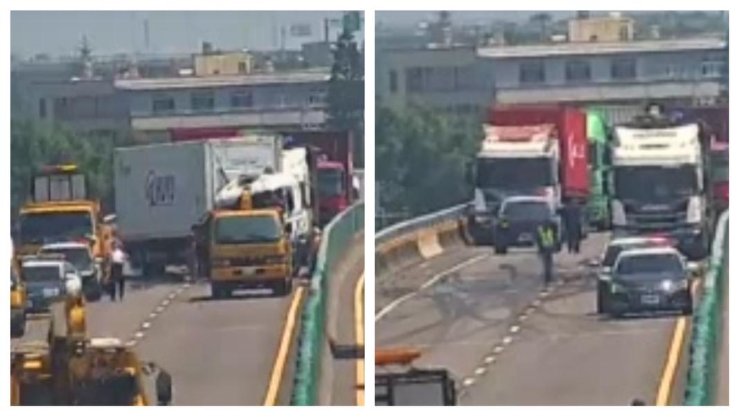 快訊/西濱清水段聯結車撞緩撞車 車道全卡死