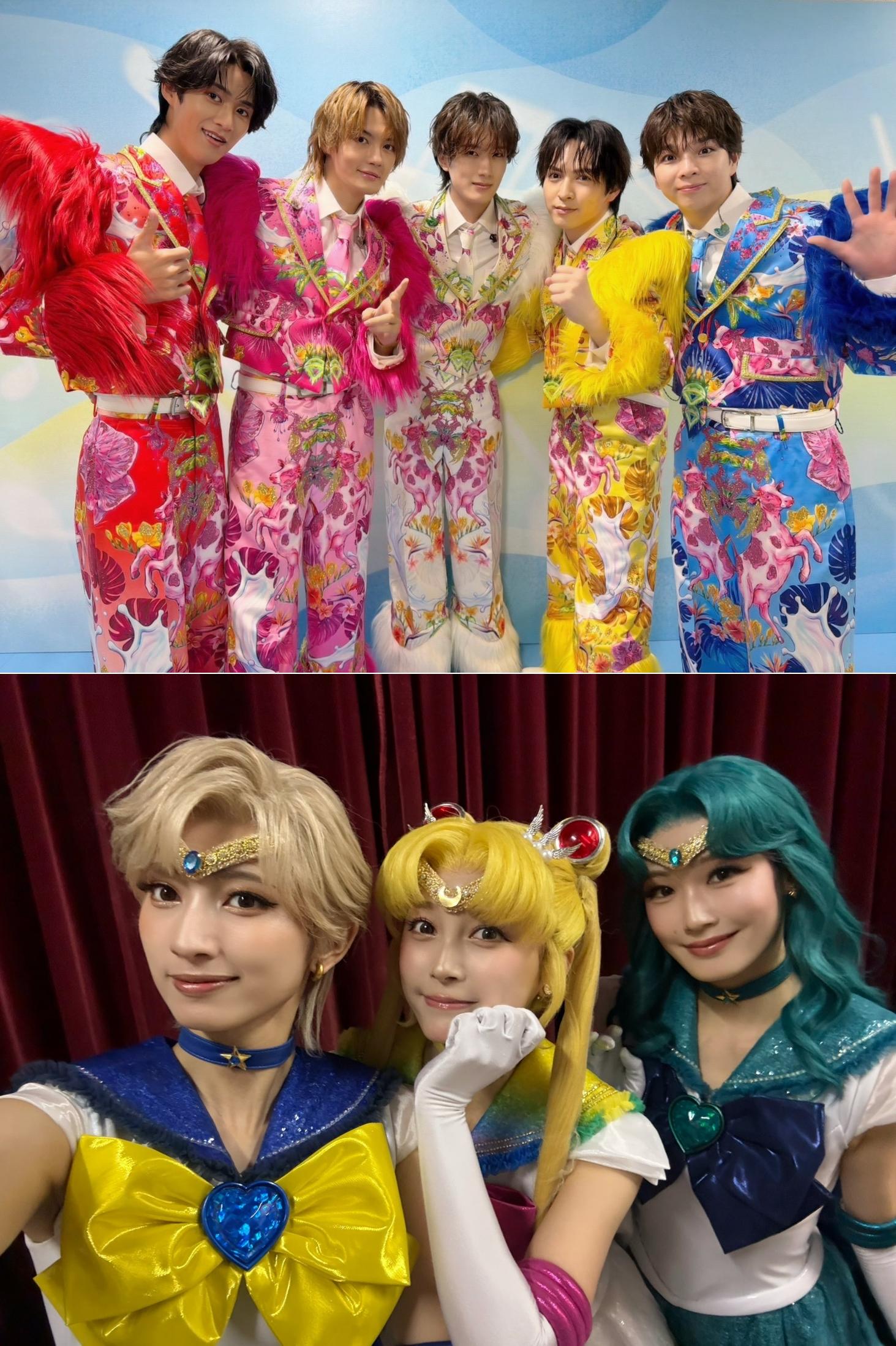 鹽﨑太智(上圖右一)、小山璃奈(下圖中)傳出已經交往10年。(圖/翻攝自milk_info、Koyama_Rina_Box推特)
