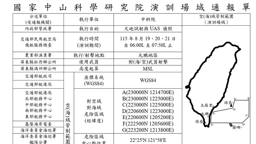國家中山科學研究院-中科院-國家中山科學研究院飛彈-中科院飛彈-九鵬基地-九鵬基地飛彈