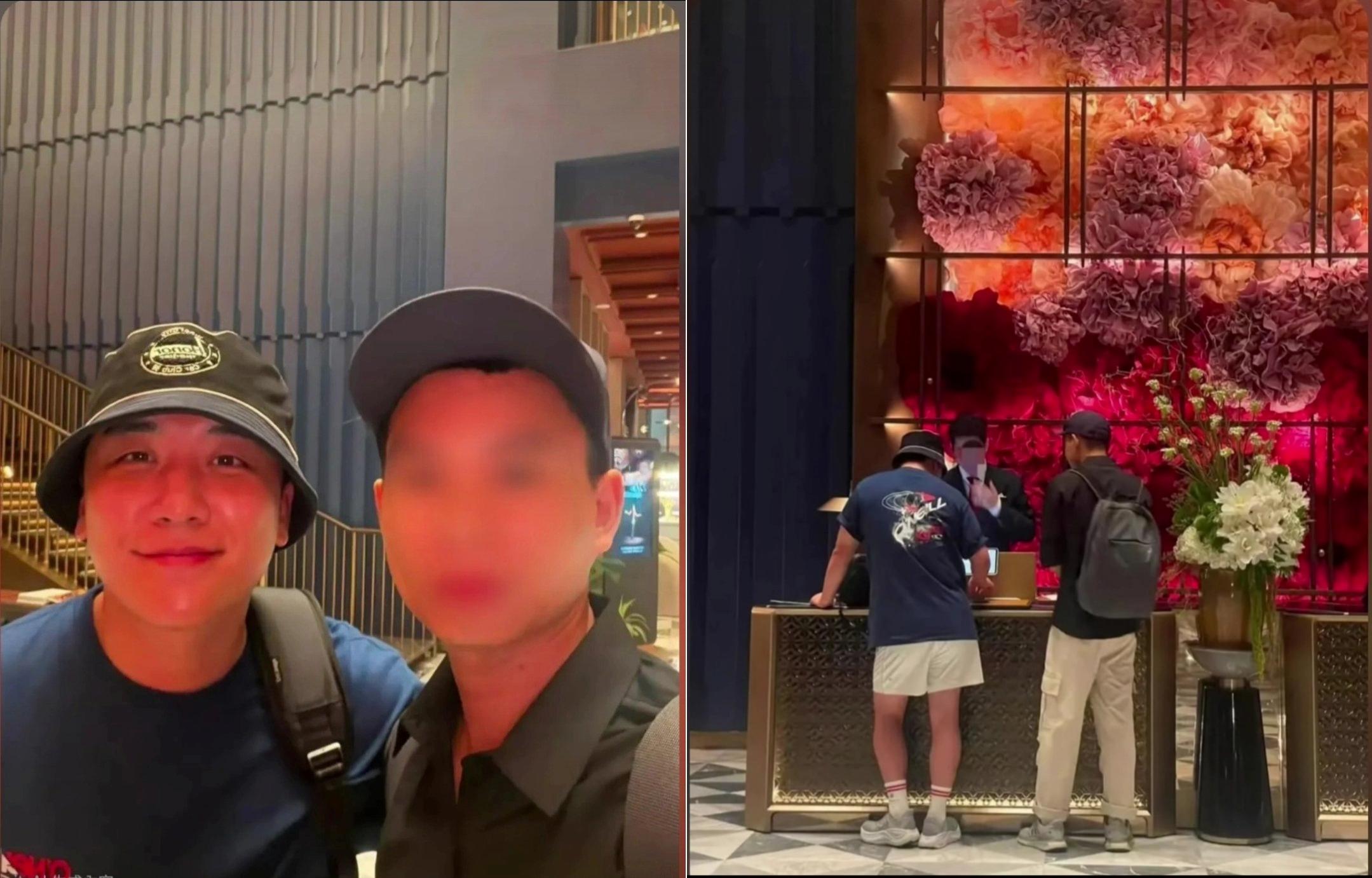 網友目擊勝利在飯店辦理入住,還酸還好這次不是帶女人同住。(圖/翻攝自推特)