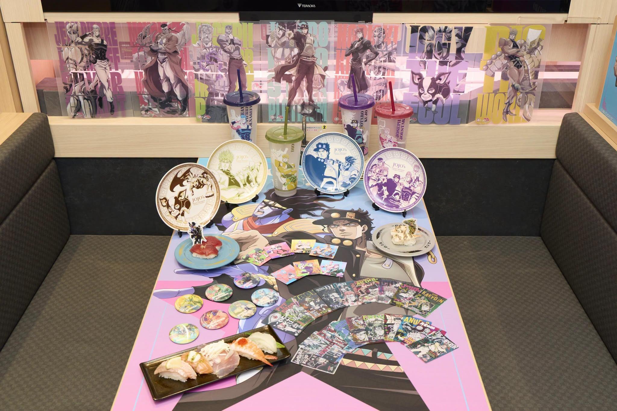 台灣壽司郎與《JOJO的奇妙冒險:星塵遠征軍》推出聯名活動,有3款限定餐點,還有角色透卡、變色杯、瓷盤等周邊。(圖/翻攝自台灣壽司郎臉書)