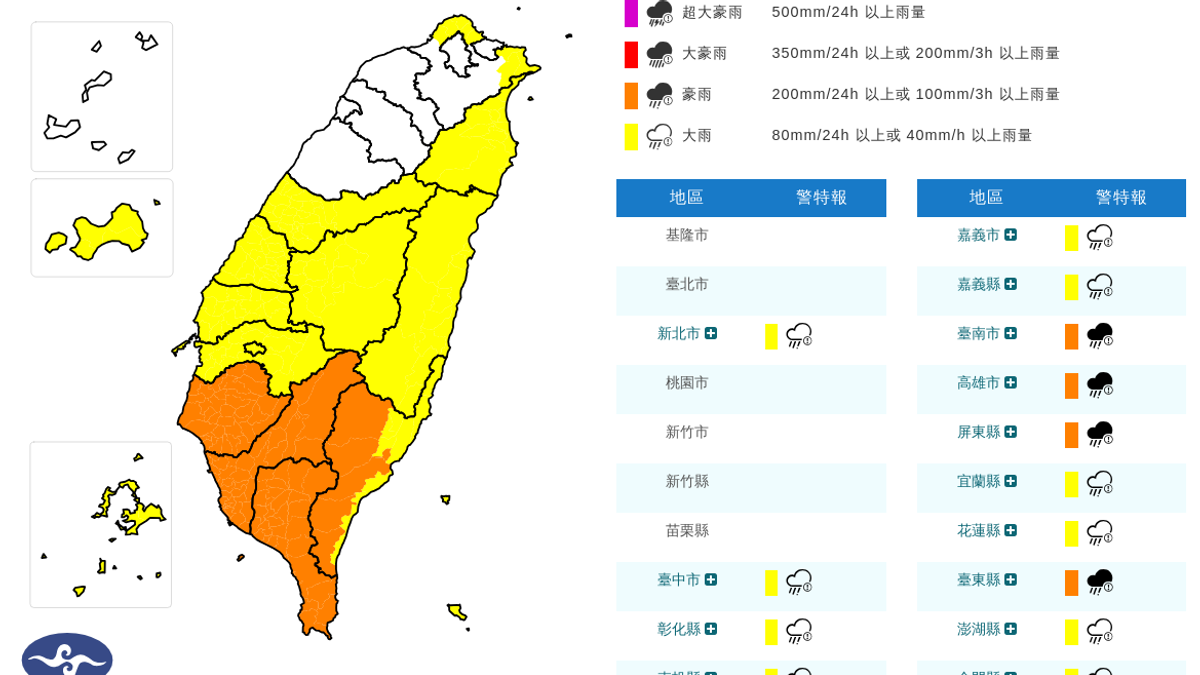 天氣/屏東、台東大雷雨下到9:54 高屏15縣市縣豪、大雨特報