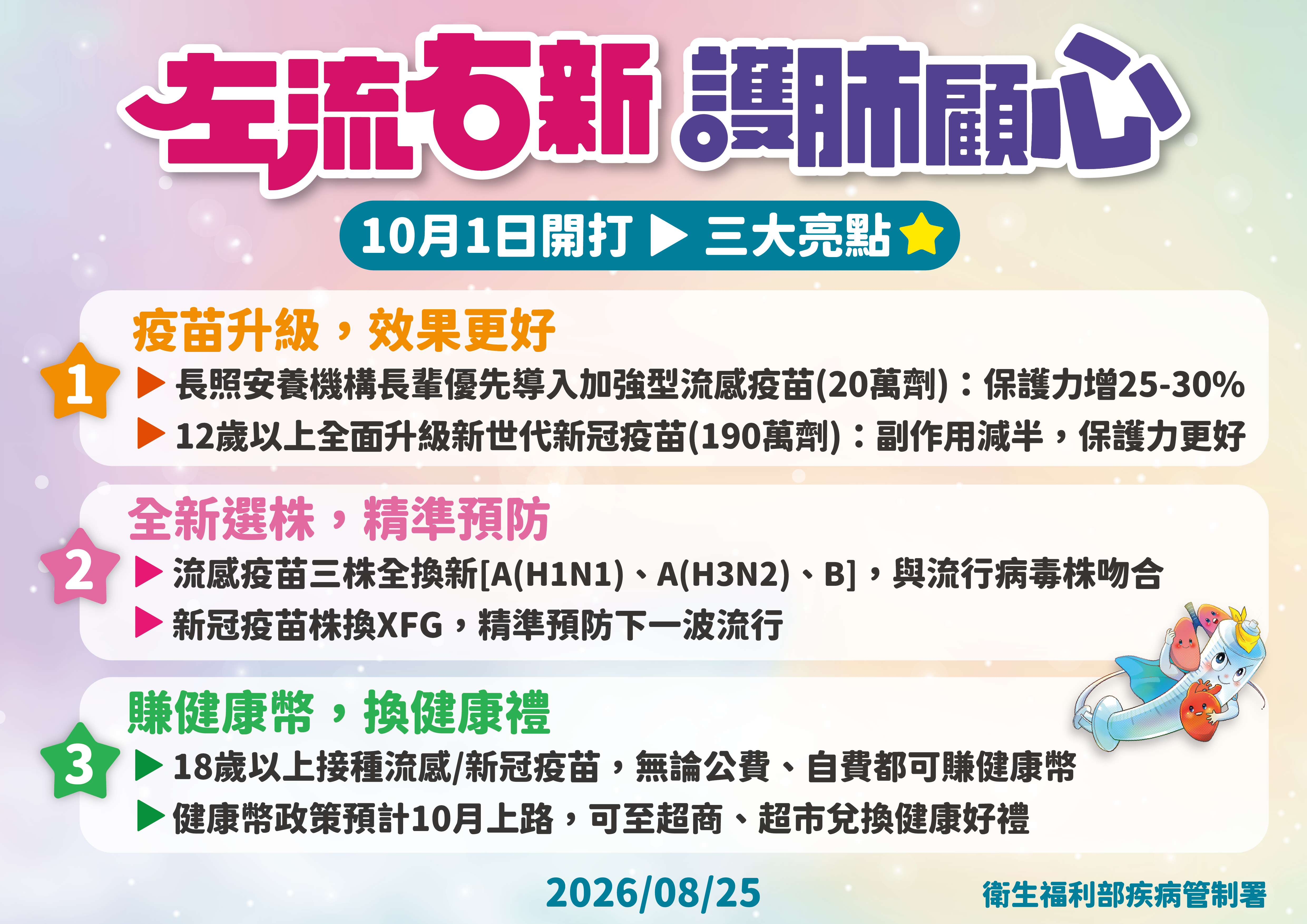 秋冬疫苗10月1日開打，今年疫苗升級，長照安養機構長非優先導入加強型流感疫苗。（圖／疾管署提供）