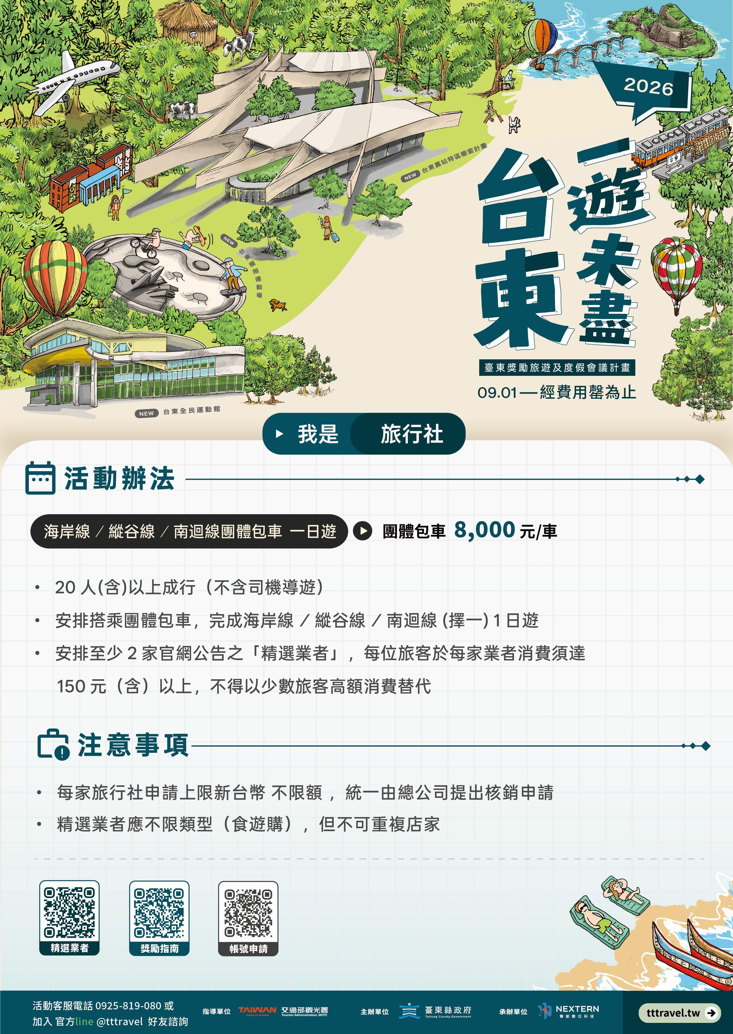 台東縣政府推出「團體包車」獎勵方案。（圖／翻攝自台東縣政府官網）