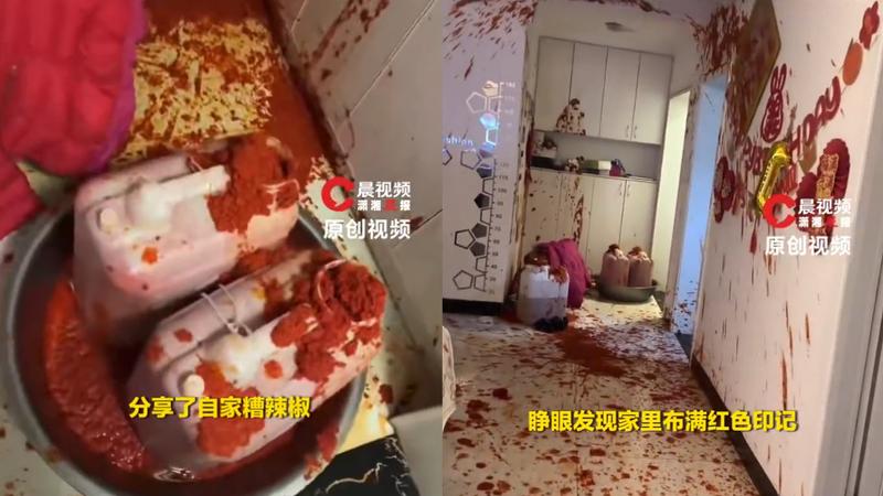 陸男自製「1物」竟爆炸!鮮紅汁液噴滿牆、天花板 彷彿命案現場