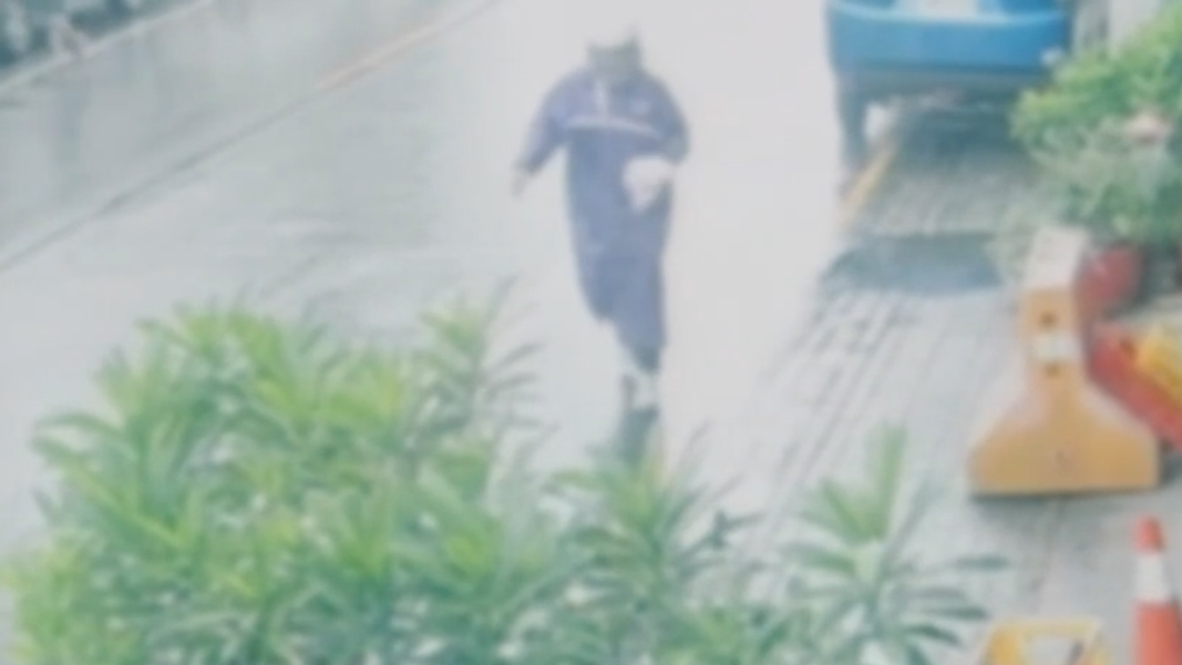 潑灑蟑螂的男子犯案時刻意穿著雨衣、戴口罩及安全帽遮掩身分。(圖/民眾提供)
