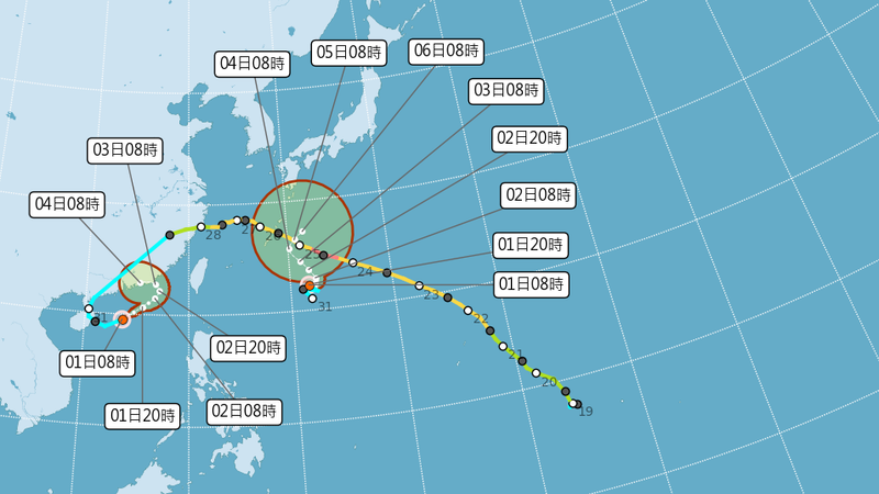 颱風潛勢路徑圖。(圖/中央氣象署)