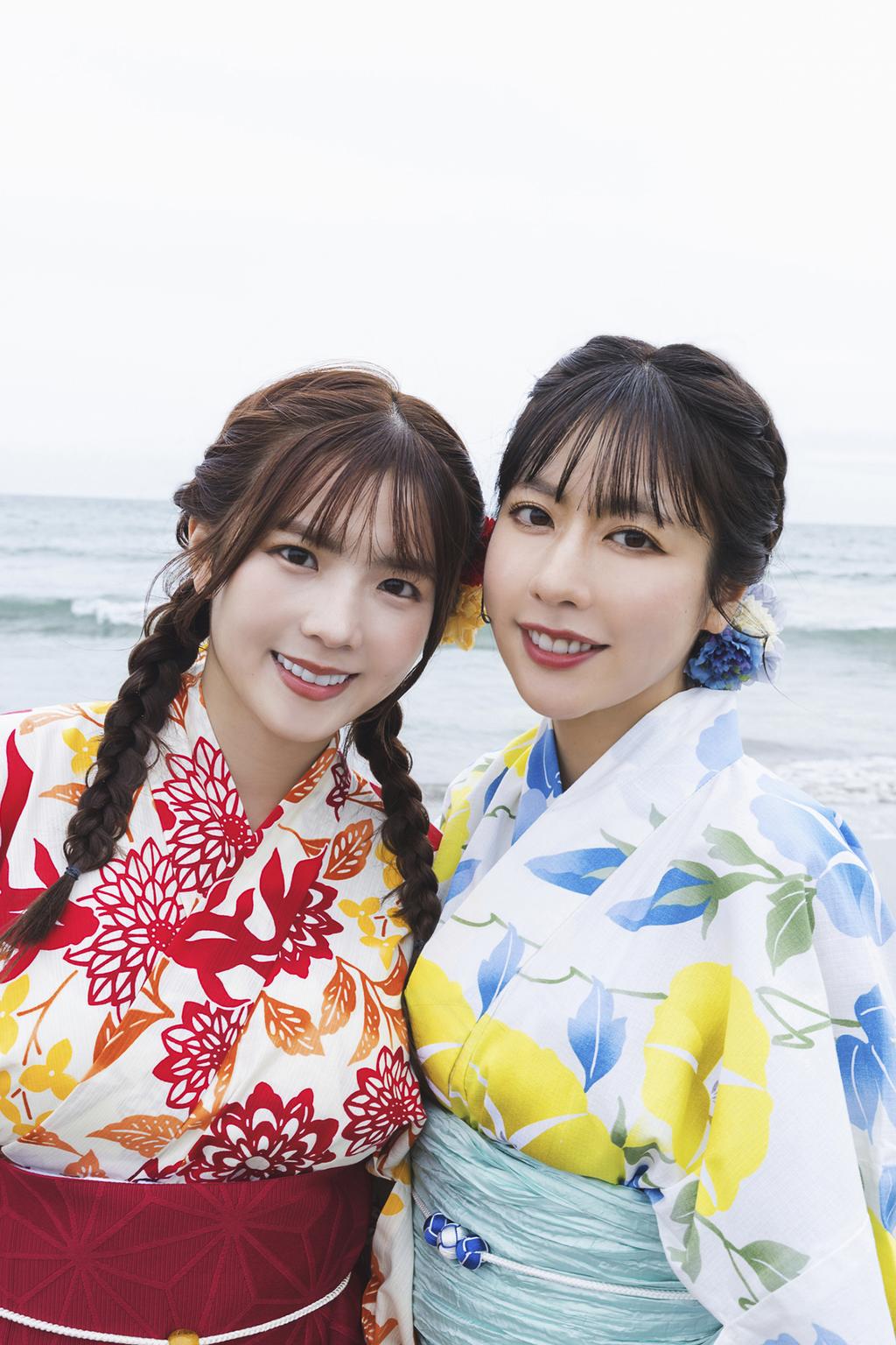 日籍成員高橋佳帆(右)首次挑戰日本寫真。(圖/樂天女孩Rakuten Girls提供)