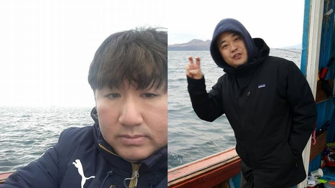 房時爀(左)過去曾曬出跟HYBE高層金重東一同出海的出遊照。(圖/翻攝自房時爀臉書)