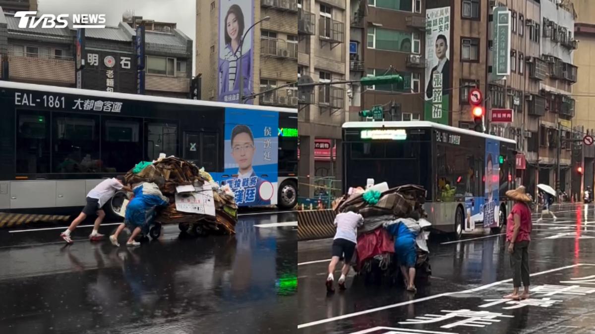 萬華國中生大雨「幫推回收車」!4人分工溫暖全網 校方回應曝光