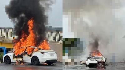 電動車西濱自燃「燒成火球」 駕駛受困車內發現已成焦屍