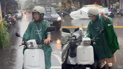暴雨也要做美甲!大咖女星穿雨衣騎車被捕獲 網大讚:明星也是人