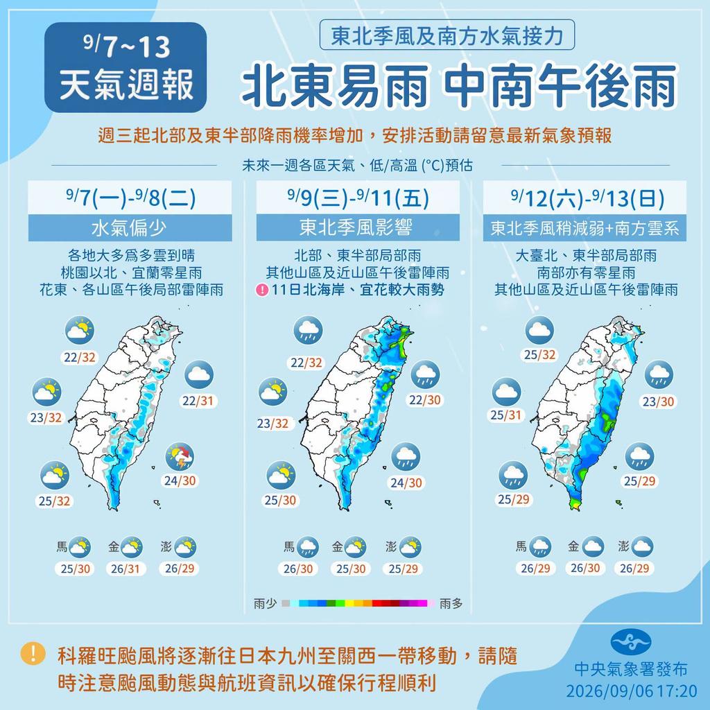 週三東北季風增強。(圖/中央氣象署)