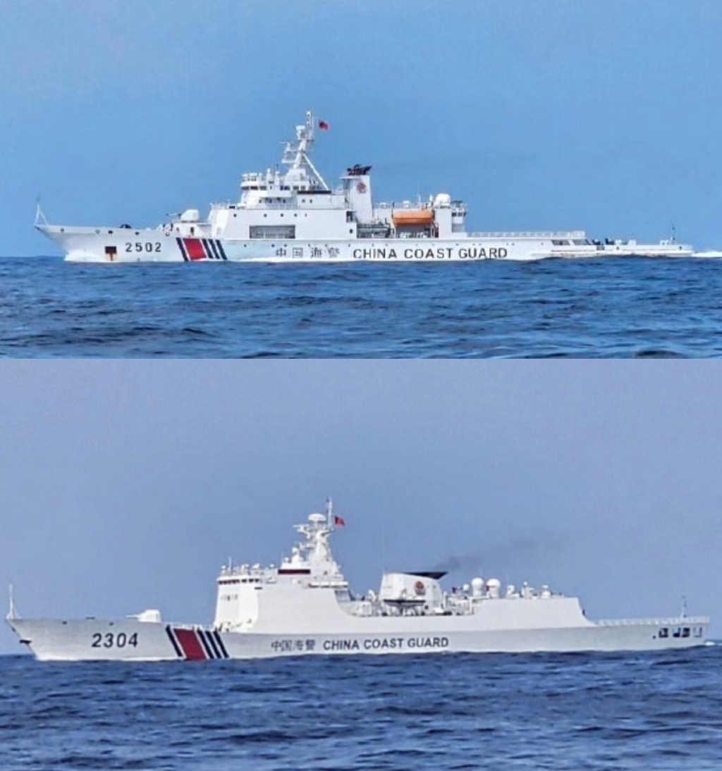 大陸海警船岱山艦（舷號2502）與白塔艦（舷號2304）（圖／翻攝微博）
