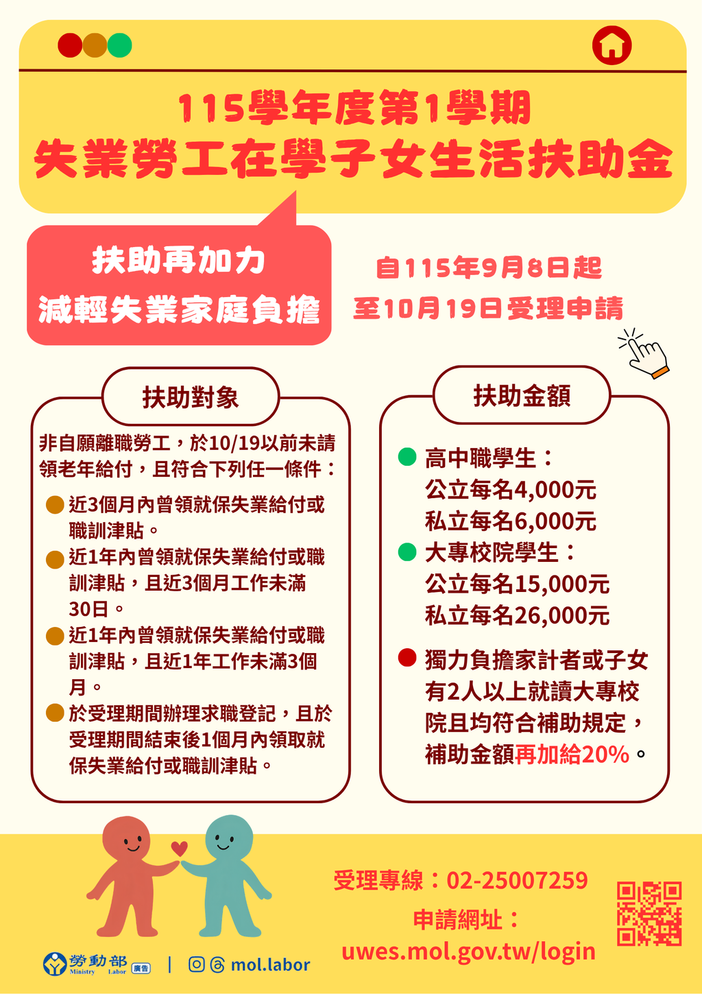勞動部-失業勞工在學子女生活扶助金-勞動部補助-勞動部失業補助-勞動部就學補助