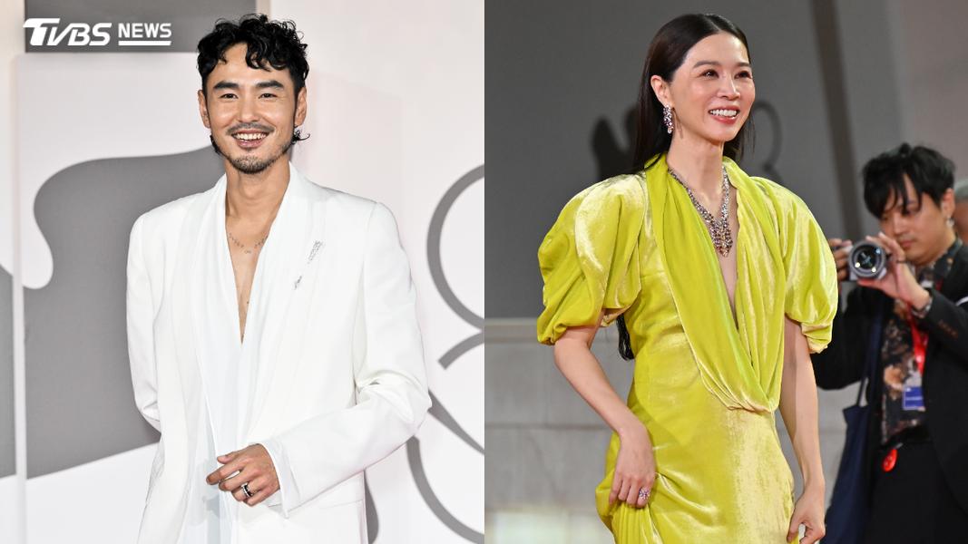 阮經天、謝盈萱紅毯造型。(圖/達志影像TPG)