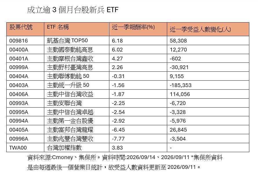 台股ETF目前累計15檔，其中12檔成立已逾3個月。（圖／品觀點）