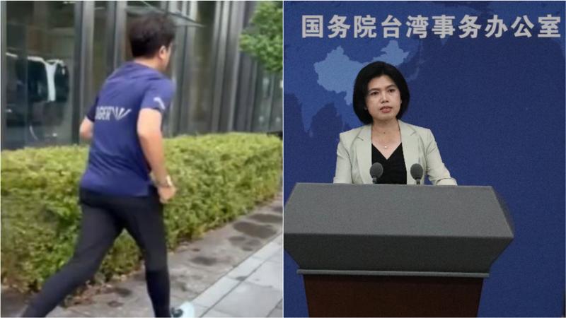 民進黨台北市長參選人沈伯洋(左),日前赴日本訪問期間,被發現在東京街頭穿著防彈背心跑步,國台辦發言人朱鳳蓮(右)對此表示批評。(圖/翻攝Threads@pumashen、人民網)