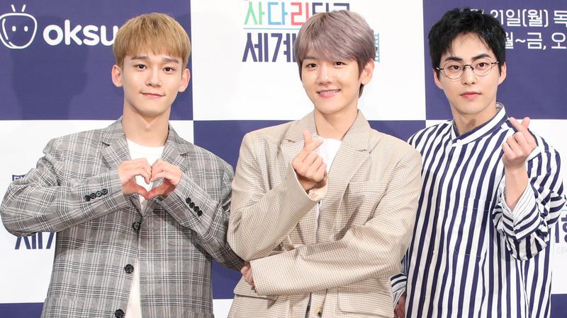 Chen(左起)、伯賢、Xiumin目前獲得假處分,可不受前公司約束自由展開演藝活動。(圖/news1提供)