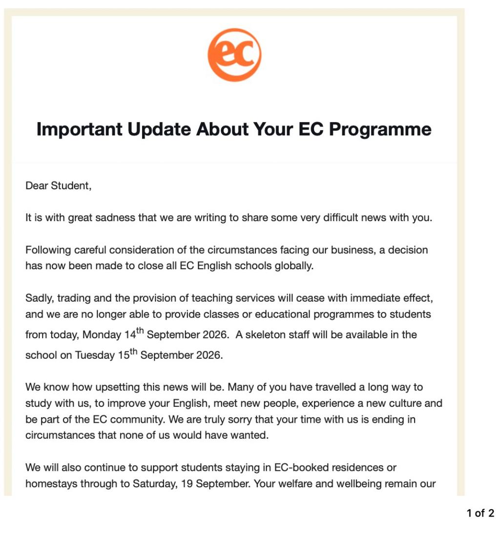 7國EC25校突終止合約,學生被迫搬離宿舍。(圖/代辦業者提供)