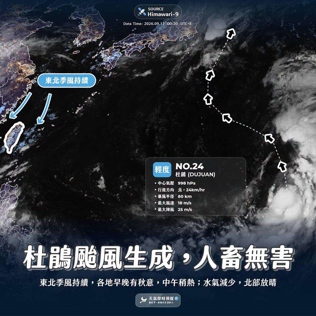 杜鵑颱風路徑呈S型，對台灣沒有直接影響。（圖／翻攝自臉書「天氣即時預報」）