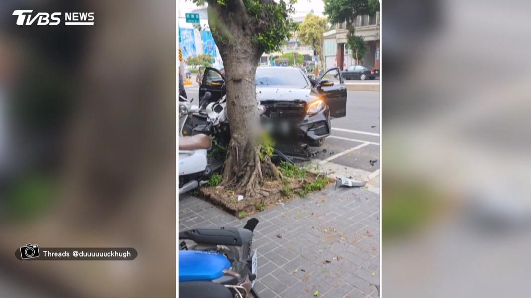 台中賓士爆衝連撞28車!32歲男酒駕 車內搜出「毒咖啡包」。(圖/民眾提供)