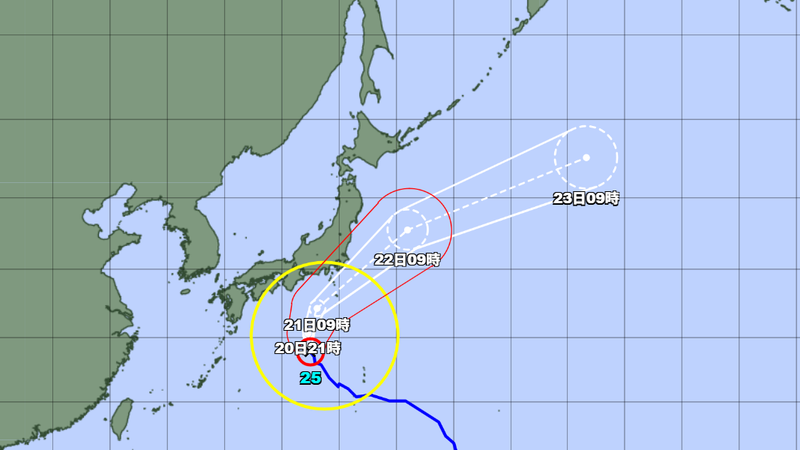 杜鵑颱風21日將接近日本關東地區。(圖/翻攝自日本氣象廳)