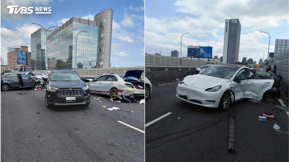 上班時間塞爆!台1線高架4車追撞6人傷 現場慘況曝