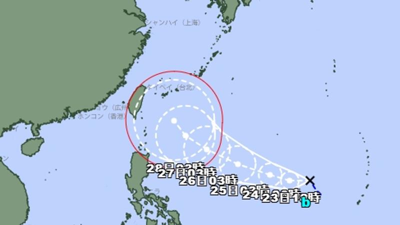 日本氣象廳預測準颱風「舒力基」將朝向台灣東南方外海移動。(圖/翻攝自日本氣象廳)