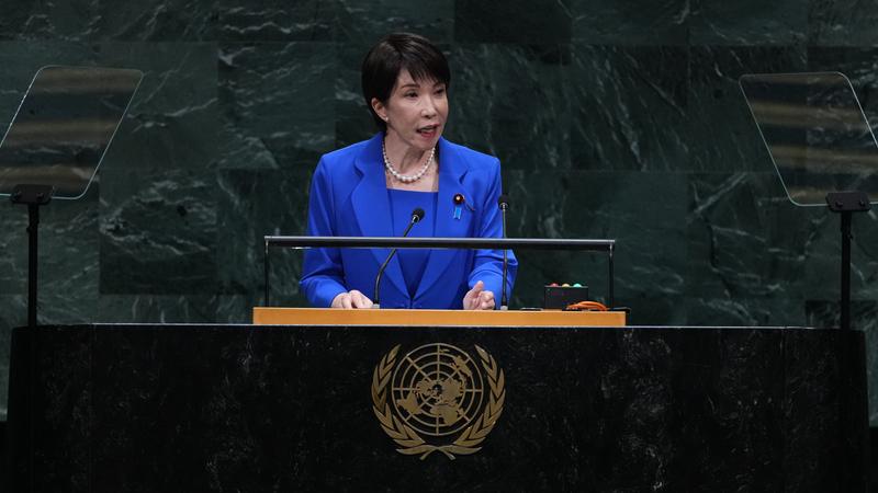 日相高市首場聯大演說。(圖/達志影像美聯社)