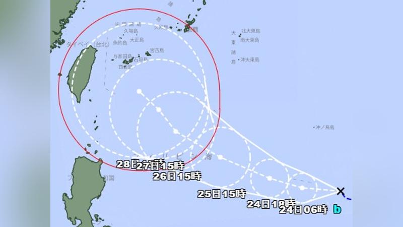 日本氣象廳預估,舒力基颱風不排除朝台進逼。(圖/翻攝自日本氣象廳)