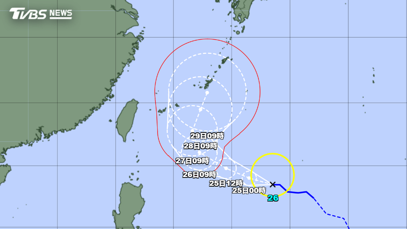 舒力基颱風最新路徑。(圖/翻攝自日本氣象廳)