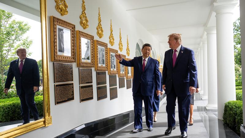 習近平和川普走過白宮星光大道時,習近平指著照片。(圖/翻攝@dougmillsnyt)